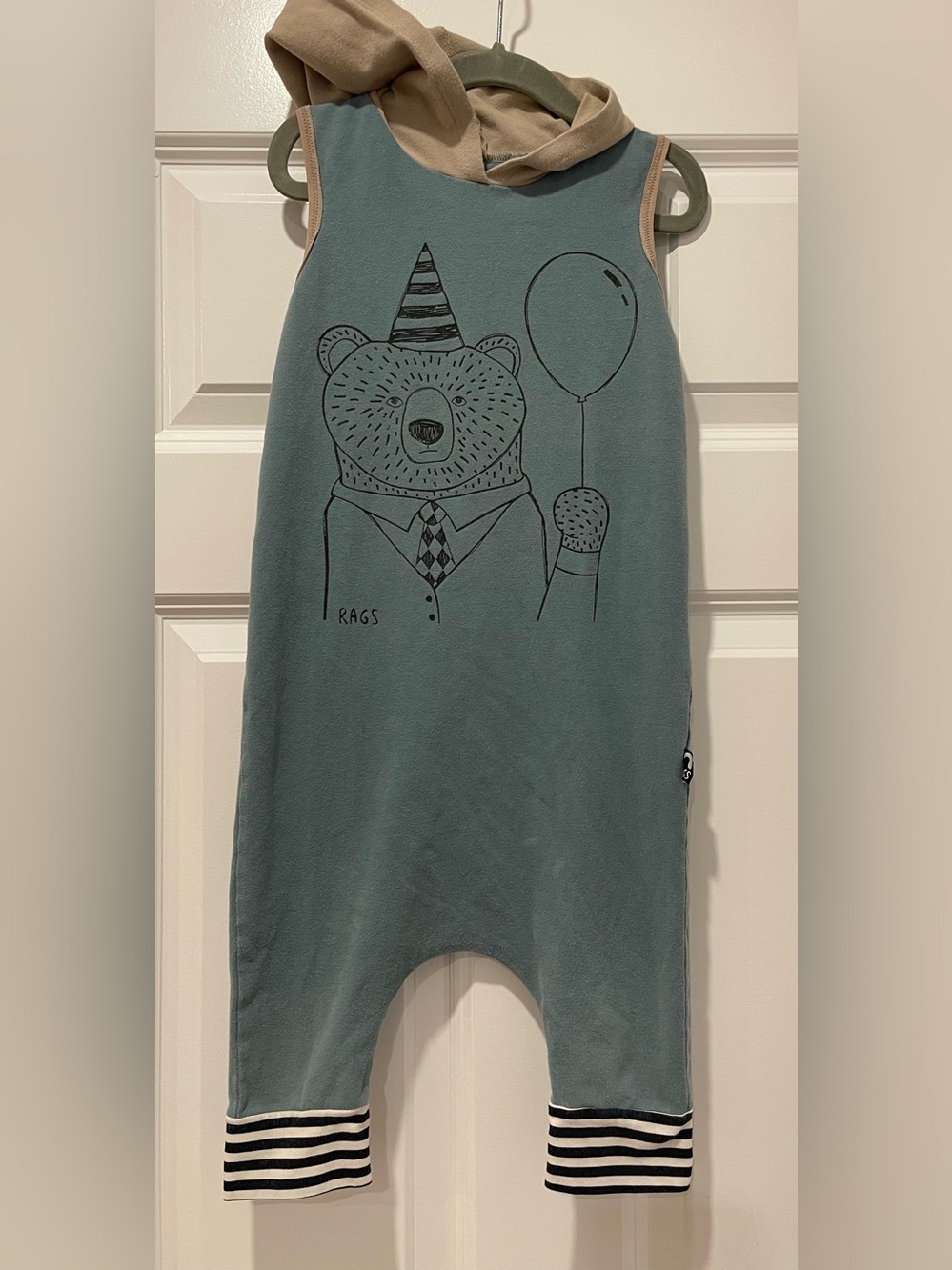 Rags to Raches Party Bear hooded romper 3/4